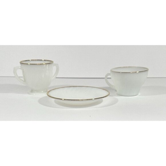 Anchor Hocking Fire King Oven Ware Fluted Swirl Milk Glass Gold Trim Set Vintage - Picture 5 of 16